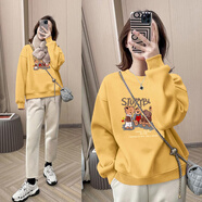 ANGEL MOOD圓領(lǐng)衛衣女春秋新款小個(gè)子寬松正肩套頭加絨加厚女裝上衣服外套女 姜黃色(加絨)【四只小熊】 M 100-115斤