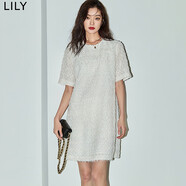 LILY夏新款女裝浪漫氣質(zhì)流蘇短袖中長(cháng)款連衣裙小白裙小個(gè)子女 612奶白 S