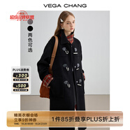 VEGA CHANG黑色毛呢子大衣女2025秋冬新款格紋中長(zhǎng)款大衣 鋯石黑 M