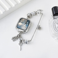 艾博達適用蘋(píng)果s10新款手表帶水晶串珠款iwatch8/9潘多拉吊墜金屬蘋(píng)果手表se/7代手鏈調節表帶女夏 白色捕夢(mèng)網(wǎng)+銀鉆邊框殼 40mm 適用iwatch4/5/6/se代