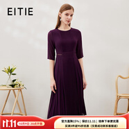 愛特愛（EITIE）優(yōu)雅圓領(lǐng)垂墜雪紡紫色連衣裙顯瘦壓褶通勤夏新款B2307112 紫霧色97 S 155