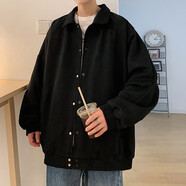 黑盒白麂皮絨外套男秋冬季衣多穿秋冬潮牌美式復(fù)古痞帥簡(jiǎn)約夾克男裝聯(lián)名 XZWP-W07黑色 2XL