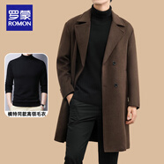 羅蒙（ROMON）中長(zhǎng)款羊毛呢大衣男2025秋冬季新款羊絨西裝領(lǐng)雙排扣風(fēng)衣男生外套 駝色+高領(lǐng)毛衣 XL （建議130-150斤）