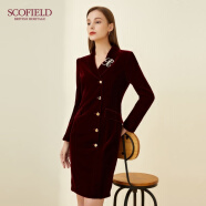 Scofield女装金丝绒酒红色西装领设计商务中长优雅洋装商场 酒红 170