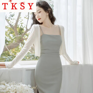 TKSY防曬開衫薄款女配吊帶旗袍連衣裙子外搭罩衫夏披肩小坎肩冰絲外套 淺杏色 單件開衫 M