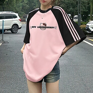 素織錦【清倉】短袖女t恤女衣服女裝潮流寬松大碼T恤韓版半袖女生上衣 字母貓咪短袖【黑拼粉】 M 【建議110斤以?xún)取?
                                         title=