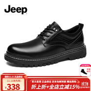 Jeep吉普皮鞋男2024新品真牛皮商務(wù)正裝鞋男輕便軟底大頭休閑皮鞋男 黑色(皮鞋碼) 43