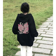 LIN-HUA BU女大童春秋連帽外套女孩衣服9一12歲初高中學(xué)生ins慵懶風(fēng)開衫衛(wèi)衣 黑色加絨加厚 160 (建議身高145-155cm左右)