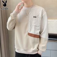 花花公子（PLAYBOY）長(zhǎng)袖t恤男春秋季新款寬松休閑百搭潮流圓領(lǐng)衛(wèi)衣男簡(jiǎn)約上衣打底衫 C-3526HH23285 杏色 XL