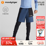 moodytiger男童褲子抓絨保暖冬季中大童長褲拒水高彈假兩件運動褲| 小暖陽 翎羽藍 110 cm