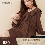 SNIDEL2025春夏新品刺繡花邊荷葉領(lǐng)喇叭袖襯衫連衣裙SWFB251065 棕色 均碼 (F)