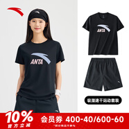 安踏速干運動套裝羽毛球瑜伽服女士夏季透氣短褲短袖T恤跑步跳操衣服 【休閑套裝】基礎黑-2 L/170