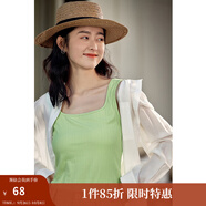 茵曼（INMAN）多色無袖顯瘦吊帶背心T恤夏季新款簡約休閑百搭圓領上衣 草綠色 M