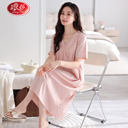 浪莎（LangSha）睡裙女夏季純棉薄款短袖帶胸墊家居服女士甜美公主風(fēng)可外穿連衣裙 701柔粉（帶胸墊） XL【165-170cm/120-145斤】