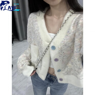 JAVCV領(lǐng)短款毛衣外套女秋季2025新款設計感甜美減齡氣質(zhì)長(cháng)袖針織開(kāi)衫 米色 M 建議100-110斤