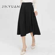 金苑a字裙半身裙女秋新款高腰中長(cháng)款大擺傘裙百褶長(cháng)裙垂感B243101 黑色 S