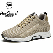 西域駱駝內增高男鞋6cm網(wǎng)面網(wǎng)鞋春夏季透氣時(shí)尚運動(dòng)休閑鞋隱形增高鞋 卡其色 42