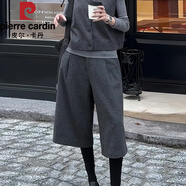 皮爾卡丹（pierre cardin）高級灰七分毛呢休閑褲女冬季新款大尺碼氣質(zhì)時(shí)尚流行寬松闊腿褲 灰色 M 100-110斤
