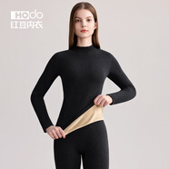 紅豆（Hodo）情侶高領(lǐng)保暖內(nèi)衣女加厚加絨色紡男中老年秋冬季內(nèi)衣秋衣褲套裝 星空黑-女士（加厚加絨） 165/90