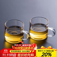 憶壺茶 功夫茶杯套裝加厚耐熱玻璃茶杯品茗杯帶把手水杯主人杯家用杯架 【2只】100ML透明色光面款