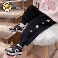 G.DUCK KIDS小黃鴨韓版男女童愛(ài)心加絨衛褲冬季新款洋氣校園收口褲童裝潮 黑色 90cm