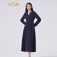 VOA100%重磅真絲40姆米禮服裙V領(lǐng)不對稱設(shè)計優(yōu)雅秋冬連衣裙 AE2306 靜謐藏藍(lán)（A34） 2XL