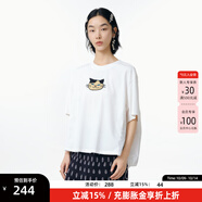 幻走（MOVEUP）2025夏季新款.FUN系列短袖圓領(lǐng)貓咪繡花短款T恤女 梔子白 L