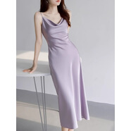 ?？|竺法式紫色醋酸緞面吊帶連衣裙女夏季小個(gè)子高級(jí)感收腰包臀長(zhǎng)裙子 紫色【今年流行/約會(huì)穿搭/梨形身材/美式復(fù)古/純欲 XS