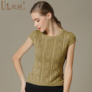 昊藝優(yōu)媛真絲針織衫桑蠶絲T恤鏤空短袖女式圓領(lǐng)休閑性感罩衫昊藝女裝 卡其色 XL