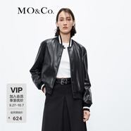 MO&Co.PU皮衣外套美式風(fēng)街頭棒球服黑色杏色時(shí)尚炸街外套上衣 黑色 M