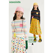 LOVESASAKIDS童裝  抗菌無(wú)壓羊毛彩虹條紋口袋彈力毛衣慵懶法式街頭打底衫 黑彩條 130cm