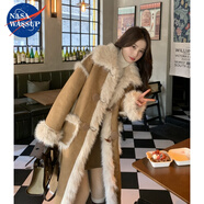 NASAWASSUP皮毛一體仿狐貍毛皮草時髦外套女冬季長款寬松毛茸茸加厚毛毛大衣 卡棕色（冬款）不掉毛 加絨加厚 M 125-140斤