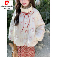 皮爾卡丹（pierre cardin）新年戰袍減齡搭配一整套冬裝溫柔風(fēng)甜美棉服外套格子半身裙兩件套 棉服外套 M 【建議80-100斤】