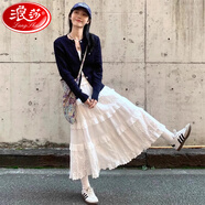 浪莎蕾絲蛋糕裙女春秋新款高腰顯瘦蓬蓬裙小個(gè)子白色a字半身長(zhǎng)裙白色-款 常規(guī)L 建議111-125斤