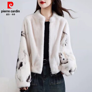 皮爾卡丹金貂絨大衣女2025冬新短款蝙蝠袖印花仿貂水毛毛環(huán)保皮草外套 水墨白 M