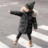 迪士尼寶寶品牌童裝兒童羽絨棉服女童冬裝洋氣毛領(lǐng)冬季女孩寶寶中長(cháng)款棉衣 黑色羽絨服 110 建議100-110cm4-5歲cm