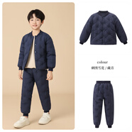 米詩德小學(xué)生羽絨內(nèi)膽套裝羽絨服2025秋冬新款輕薄保暖白鴨絨校服內(nèi)穿馬 雪花藏青色套裝外套+褲子 110cm建議買大一碼 均碼