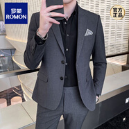 羅蒙（ROMON）新款西服套裝男雙排扣外套韓版修身伴郎新郎結婚商務(wù)西裝男主持人 13深灰【西服＋西褲】/襯衫＋領(lǐng) XL (128-137斤)