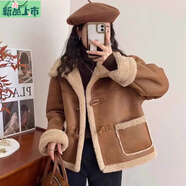 艾妃琳歐貨2025冬季新款小個(gè)子翻領(lǐng)皮毛一體羊羔毛加絨加厚機(jī)車服外套女 焦糖色-加絨加厚 【原版】 M 90--115斤