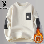 花花公子（PLAYBOY）一體絨毛衣男秋冬款加絨加厚假兩件長(cháng)袖衣服潮牌襯衫領(lǐng)打底針織衫 R396米白色 加絨 (圓領(lǐng)) XL 建議125-140斤