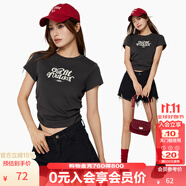 KAMA卡瑪短袖涼感冰皮抽褶辣妹緊身T恤夏季女百搭顯瘦上衣打底衫 深灰 L