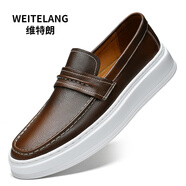 WEITELANG維特朗歐美風(fēng)輕奢皮特大碼樂福鞋男45潮流色軟底4647懶人一腳蹬皮鞋 棕色 46