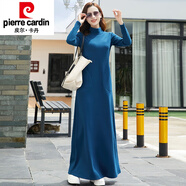 皮爾卡丹（pierre cardin）新款加絨加厚長裙連衣裙長袖大號半高領(lǐng)超長拖地一步裙一體絨女冬 孔雀藍(lán)(新款半高領(lǐng)加長140) S S 適合80-95斤