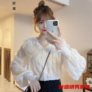 口旋襯衣上衣女百搭娃娃瓴蕾絲衫長袖雪紡衫襯衫打底設(shè)計(jì)感超仙洋氣秋 娃娃領(lǐng)蕾絲衫白色(可作毛衣內(nèi)搭) M 100-110斤
