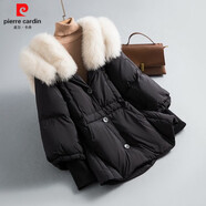 皮爾卡丹2024歐貨大狐貍毛領(lǐng)鵝絨羽絨服女中長(zhǎng)款皮草設(shè)計(jì)感小眾外套冬裝 黑色 S 建議90-110斤