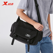 特步單肩斜挎包男士大容量上班通勤輕便休閑運動(dòng)背包女黑色百搭郵差包 黑色【質(zhì)保六年】