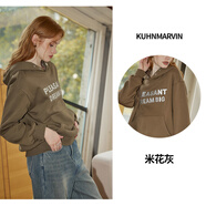 庫恩瑪維（KUHNMARVIN）韓版連帽抽繩衛衣女2024年冬季新款設計感學(xué)院風(fēng)加絨外套K36368 綠咖色 S