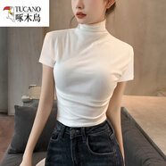 啄木鳥(niǎo)（TUCANO）品牌莫代爾高領(lǐng)短袖t恤女夏季女裝新款黑色打底衫針織體恤內搭上 白色莫代爾 XXL適合120-130斤