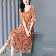 夏典素訂女王（SE.PSTP）杭州高端香云紗連衣裙新款夏天穿的貴夫人品牌香云紗長(cháng)裙 花色 XL 115-125斤