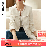 尚都比拉春秋經(jīng)典圓領(lǐng)小香風(fēng)外套女通勤減齡百搭女裝上衣 米白色 M 